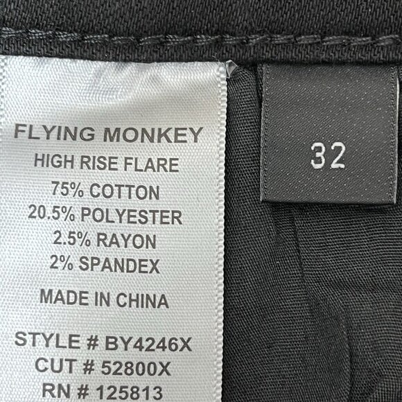 NWT Flying Monkey Women's Black Jeans 32x36 Flare Leg High Rise Stretch Raw Hem - Picture 9 of 13